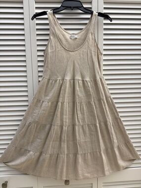 Allen Allen Beige Tiered Linen-Blend Midi Dress